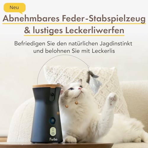Furbo 360° Katzenkamera [Basic Kamera]: Haustierkamera mit App, Rotierende 360° Sicht, Farbnachtsicht, Tracking, Leckerliwurf, Miauen-Alarm UVM., der Favorit von Haustierbesitzern auf der ganzen Welt