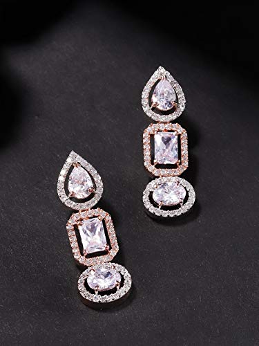 Women's Rose Gold-Plated Triple-Layer Halo Drop Earrings