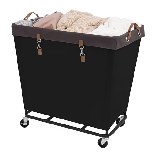 Image of StorageWorks Laundry Basket with Wheels for Clothes, 320L Black Hamper Cart