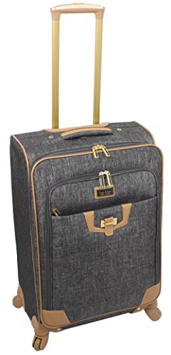 Nicole Miller Designer Luggage Collection - Expandable 24 Inch Softside Bag - Durable Mid-sized Lightweight Checked Suitcase with 4-Rolling Spinner Wheels (Paige Silver)