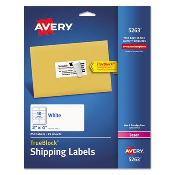 Shipping Labels w/ TrueBlock Technology, Laser Printers, 2 x 4, White, 10/Sheet, 25 Sheets/Pack