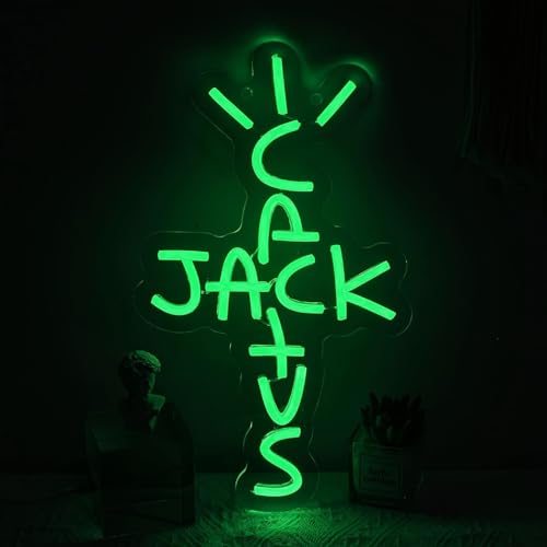 Jack Cactus Neon Signs for Wall Decor Neon Wall Art Acrylic LED Lights with Hanging Chain Light Up Signs for Bedroom Decor Man Cave Bar Pub Wedding Party 5V USB Operated Dimmable (Jack cactus2)