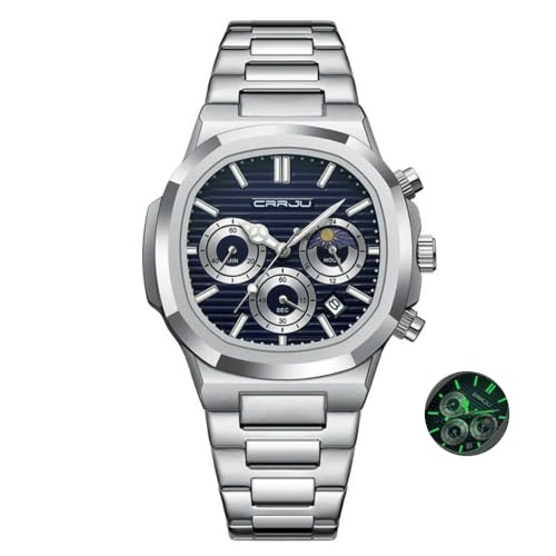 DAXIAOYU Casual Stainless Steel Band Wristwatches for Men New Chronograph Quartz Watches with Date Square Watch, blue, Luxury