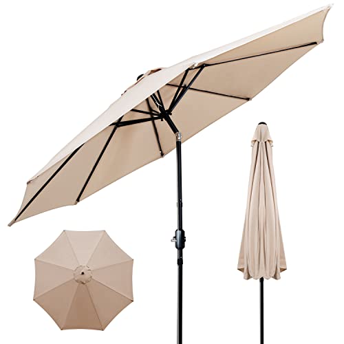 ZealWe Garden Parasol 3m Umbrella Outdoor Sun Shade with Tilt Crank Handle and 8 Ribs for Patio Beach Pool Lawn Backyard Deck Beige