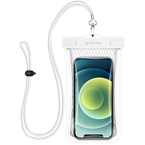 Seawisp Universal Waterproof Phone Float Cover with Swimming, Pouch Cellphone Lanyard Dry Case for iPhone 13 12 Mini 11 Pro Xs XR X 8 7 Plus SE and More Mobile Phone, for Boating Snowing Skiing, White