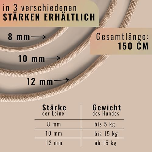 Retrieverleine 150 cm für große & kleine Hunde – Halsband mit integrierter Leine – Slip Leash & Trainingsleine Hund – Führungsleine für Labrador & Retriever - Ruckdämpfer (Taupe, ab 15 Kg)