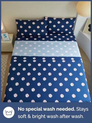 Image of Kids Queen Size Baseball Bed Sheets - 4 Piece Kids Baseball Sheet Set - Sporty Game Day Bedding - Ultra-Soft, Cute & Cozy - Breathable & Machine Washable - Bed Set for Boys, Girls, Teens & Toddlers