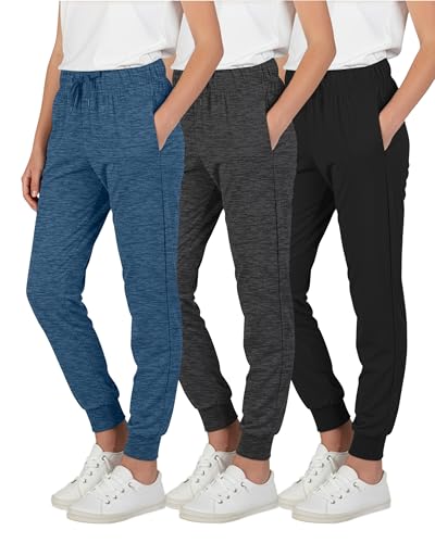 Real Essentials 3 Pack: Girls' Lounge Joggers Soft Athletic Performance Casual Sweatpants-Set 7, L (14)