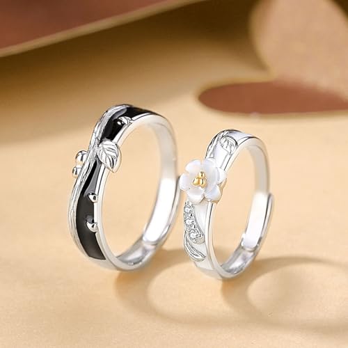 Bague fiançailles couple argent 925 ciselé flore - 4