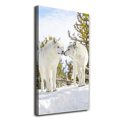 Image sur toile pour habiller un mur vide tableau loups blancs 60x120