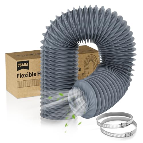 HG Power 3 Inch Duct Hose 3 X 8FT Flexible Nylon Duct Heavy Duty Hose Hose Air Ducting with 2 Clamps for HVAC RV Boat Blower Bathroom Exhaust Grey