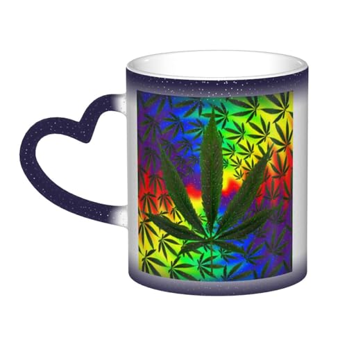 Keramiktasse für Kaffee, Milch, Tee, Keramik, wärmeempfindlich, Farbwechsel, Kaffeetassen, Trippy Weed Grunge Rastafari, Neuheit, Sternenhimmel, Teetasse für Büro, Zuhause, Morgen, Getränke,
