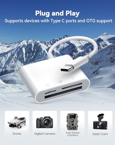 Image of USB C SD Card Reader for 15 /iPad /MacBook /iMac, xdgeLoad 3 Slots Type C Reader Supports SD /Micro SD /CF Compact Flash Memory Card Adapter, Trail Camera Viewer Plug and Play