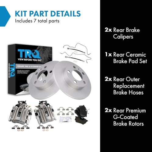 Image of TRQ Rear Brake Pad and Rotor Set Ceramic Coated Rotors Calipers Compatible with 2002-2006 Audi TT TT Quattro 1999-2008 Volkswagen Beetle 1999-2006 Golf