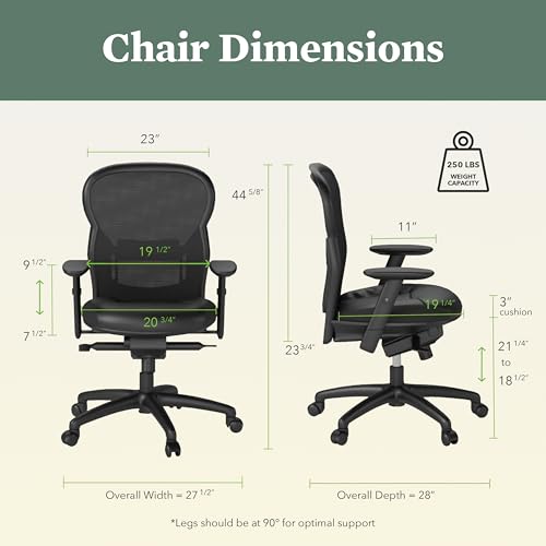 Image of HON Wave High Back Ergonomic Office Chair with Leather Seat and Breathable Mesh Back, Adjustable Arms, Synchro‑Tilt Recline and Swivel Wheels for Desk and Computer Use, Black