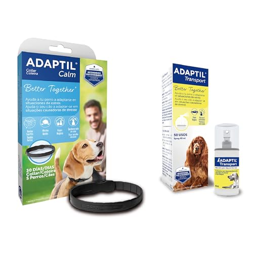 ADAPTIL Pack Antiestrés para Perros Pequeños: Calm Collar S + Transport Spray 60ml - Viajes, Transportín, Aprendizaje, Miedo a Ruidos, Adopción