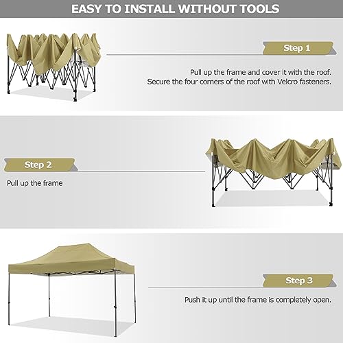 Image of COBIZI 10x15 Pop Up Canopy Tent,Heavy Duty Canopy(Khaki Gray No Sidewalls)