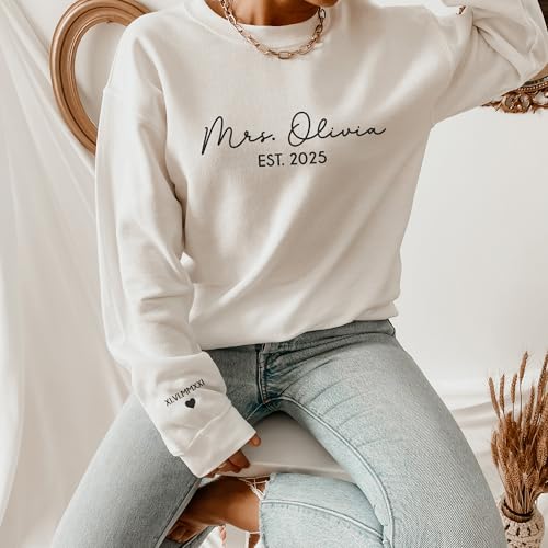 GODMERCH Custom Embroidered Mrs Sweatshirt - Future Mrs Hoodie, Bride Sweatshirts, Gifts for Her Bride to Be Wedding Bachelorette Party Bridal Shower Engagement2