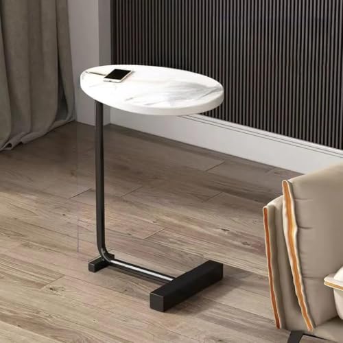 Image of Side Table Stands Couch Side, Swivel TV Tray Table, C-Shaped End Table, Small Center Table for Home Office for Bedroom, Living Room | Closet with Dustproof Door (Flat Table-YZ-08)