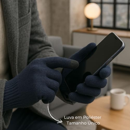 Luva Touchscreen Inverno Unissex – Tecido Térmico em Pliéster Compatível com Celular – Luva de Malha