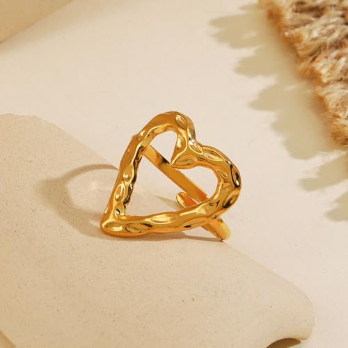 Irregular Hammered Hollow Heart Rings Gold Plated Heart Rings Jewelry for Women3