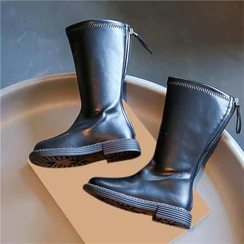 Black Platform Booties for Toddler Girls Front Zipper Cheer Shoes Outdoor Warm Non Slip Mary Jane Shoes Toddler4