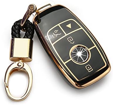 UTFT-17 For Mercedes Benz Key fob Cover,gold Keychain,with Mercedes Benz 2017-2021 E-Class 2018-2021 S-Class 2019-2021 A-Class C-Class G-Class-Black