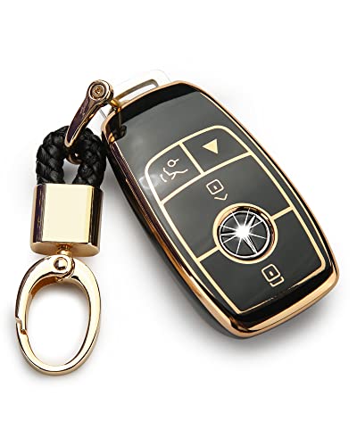 Utft-17 For Mercedes Benz Key Fob Cover,Gold Keychain,With Mercedes Benz 2017-2021 E-Class 2018-2021 S-Class 2019-2021 A-Class C-Class G-Class-Black #TOP3