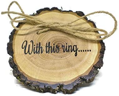 Rustic Wood Wedding Ring Pillow Engraved with This Ring