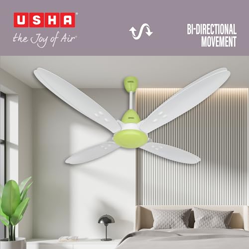 Image of USHA Bloom Lily Nova 4-Blade BLDC Ceiling Fan |100% Copper Motor | Bi-Directional|RF Remote |Sleep, Boost & Timer Mode | Whisper-Quiet |Dust-Resistant |3Y Motor & 2Y PCB Warranty | White & Light Green
