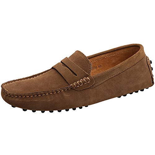 Yaer Herren Driving Loafers Flat, Premium Slip-on Wildleder Mokassin Bootsschuhe?Khaki,44 CN?