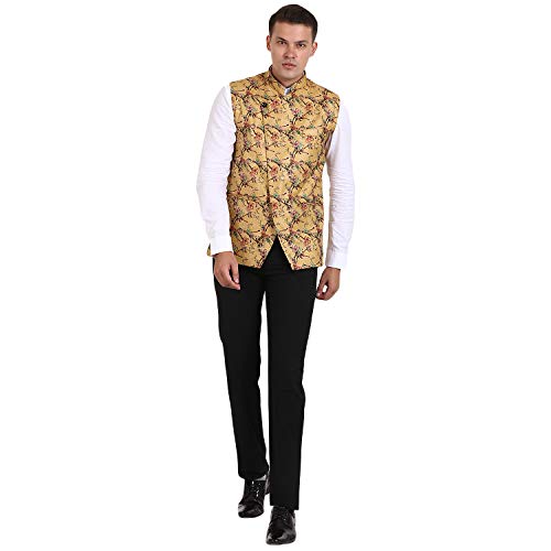 Image of Veera Paridhaan Men's Printed Jute Cross Nehru Jacket