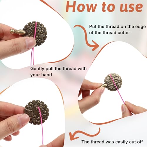 2 Pcs Yarn Cutter Pendants Antique Metal Thread Cutter Pendant Rope Cutters Pendant Round Shape Craft Cutting Tools for DIY Sewing Tools Knitting Supplies (Antique Gold Silver) - Thumbnail 5