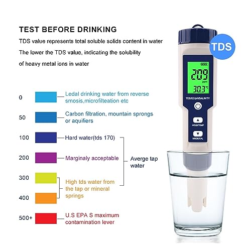 Testeur de qualité d'eau TDS EC PH salinité pour analyse de piscine
