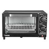 Mainstay Toaster Oven Combo Kitchen Appliances, Fits 9” Pizza, 4 Slice Capacity, Powerful Circulation, Auto Shutoff, Includes Baking Rack Pan Quartz, up to 60 Min, Easy Clean (Black)