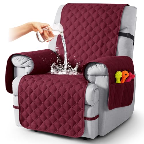 Image of TAOCOCO 100% Waterproof Recliner Covers With Leg Straps, Reversible Recliner Couch Cover For Reclining Chair, Washable Couch Protector For Pets Kids (1 Seater 22 inch, Wine)