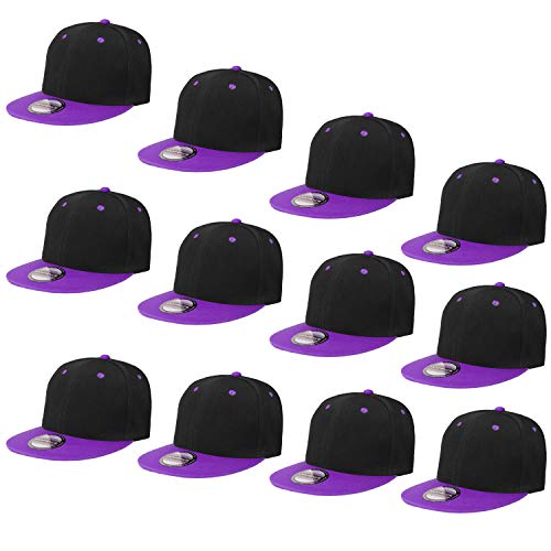 Image of Falari Wholesale 12 Pack Snapback Hat Cap Hip Hop Style Flat Bill Blank Solid Color Adjustable Size