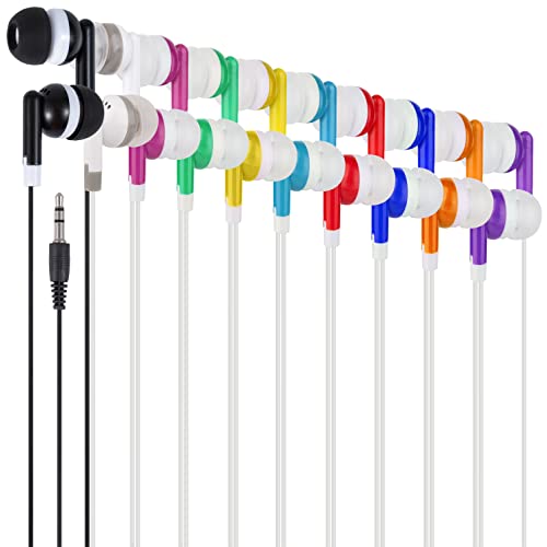 Wjjitan Kids Bulk Earbuds Headphones Earphones 50 Pack Multi Colored Wholesale Disposable Ear Buds Individually Bagged for Schools Classroom Students Libraries Hospitals Gifts(50Mixed)