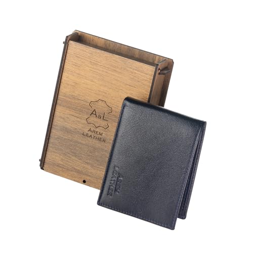 Men's Bifold and Passcase Wallets, Durable Bifold Wallets, Available in Genuine leather Leather and Canvas Styles (Dark Blue)