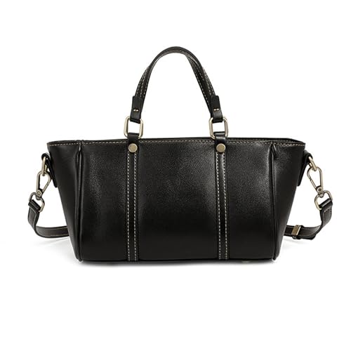 Image of Tote Bag for Women, Genuine Leather Crossbody Handbag Purse, Satchel Designer Shoulder Small Tote with 2 Shoulder Straps (Black)