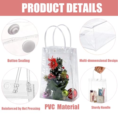 40 peças de sacos de presente de PVC transparente com alças 19 x 23 x 7 cm, sacos de embrulho de pre