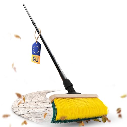 Novaliv Escoba premium con mango de 50 cm, cepillo especial de cerdas curvas, ideal como escoba de jardín, escoba rascadora, escoba de césped artificial, ideal para camping, escoba de calle, escoba de
