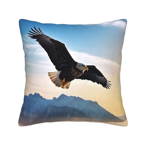 Housse de coussin en velours côtelé aigle décor chalet canapé
