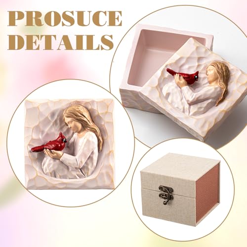 Image of Cardinal Keepsake Box, Hand-painted Resin Memory Box for Loss | Sympathy Gift for Grieving Comfort, Decorative Storage for Mementos, Elegant Angel Cardinal Design, Remembrance Keepsake