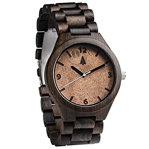 Treehut Men s Black Ebony + Walnut Burl Wooden Watch with All Wood Strap Quar.