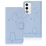 Rosbtib OPPO A5 5G ケース 手帳型 流れ星子猫 オッポA5 ケース 手帳型 可愛い 猫柄 ねこ ワイモバイル 楽天モバイル au 対応 オッポa5 5G スマホケース オシャレ 軽量 耐久性 耐衝撃 スタンド機能 カード収納 PUレザー 内蔵マグネット 着脱しやすい OPPO OPG06 カバー 6.7インチ対応（ブルー）