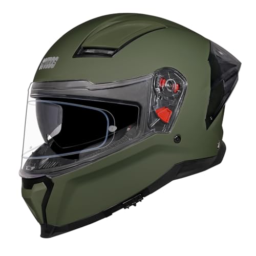 Image of STUDDS Helios ISI and DOT Certified Full Face Helmet with Antifog 100 Lens, Sporty Spoiler (Military Green - L)