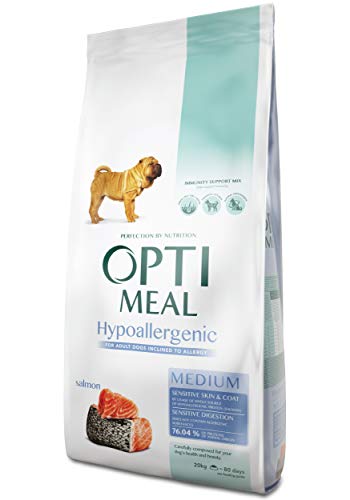 OPTIMEAL Hypoallergenic Dry Dog Food for Adult Dogs  Salmon - Ideal for Food Intolerance & Stomach Sensitivities 44 Lb