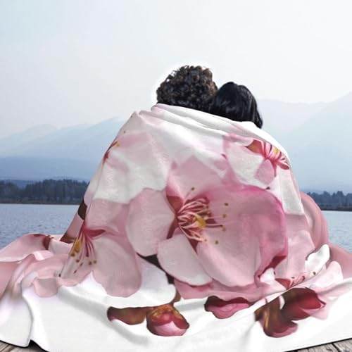 Couverture légère en flanelle fleurs de cerisier, cadeau idéal lit et salon