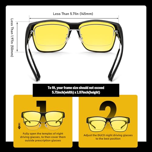 DUCO Night Vision Driving Glasses Fit Over Glasses for Men Women Anti Glare Polarized Yellow Nighttime Lens 8990Y4